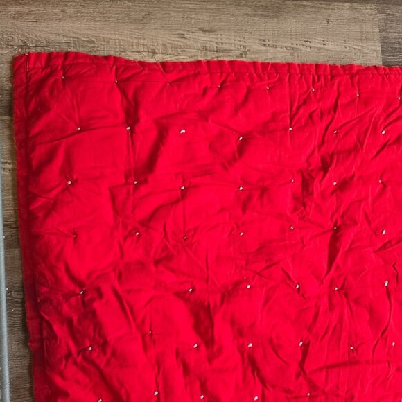 Handsewn Quilt Feedsack Crown of Thorns Red Back Tied Needs Repair Twin Size VTG - Picture 5 of 16